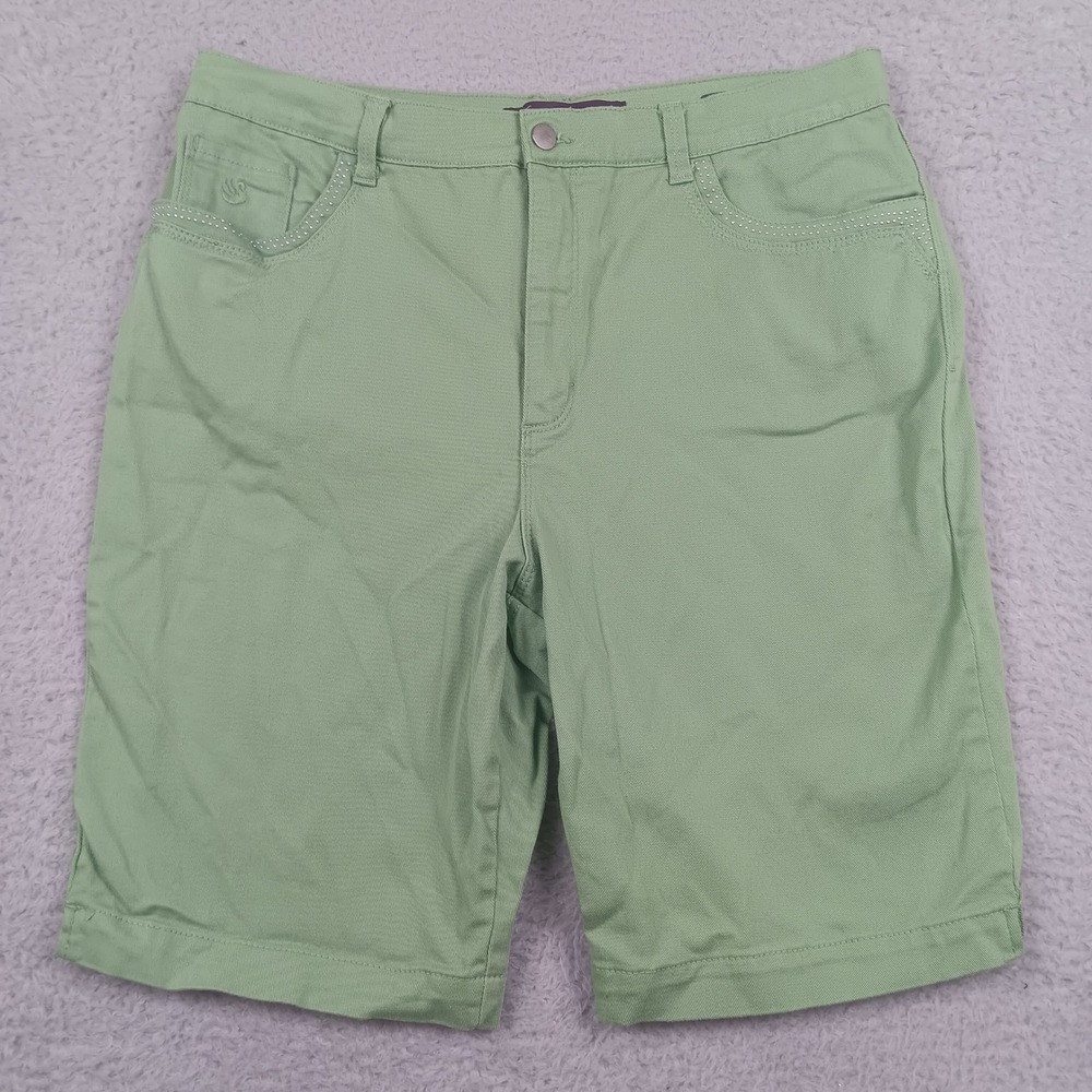 Gloria Vanderbilt Amanda Bermuda Short Women 14 Green Rhinestone Stretch Cotton